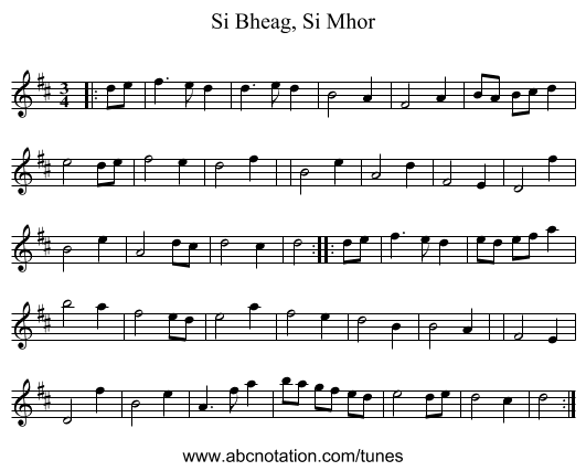 Si Bheag, Si Mhor - staff notation