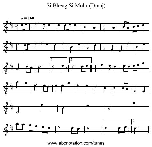 Si Bheag Si Mohr (Dmaj) - staff notation