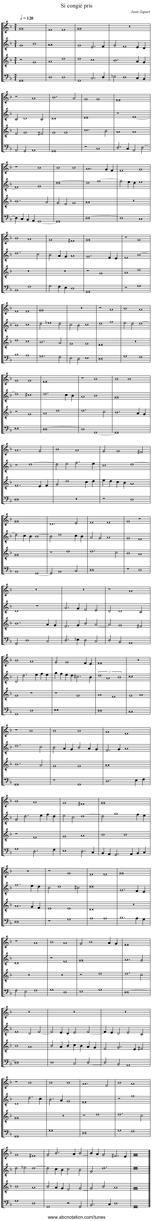 Si congié pris - staff notation