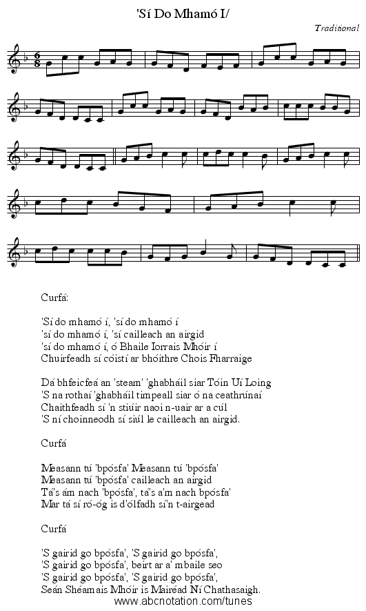 'S&iacute; Do Mham&oacute; I/ - staff notation