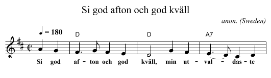 Si god afton och god kväll - staff notation