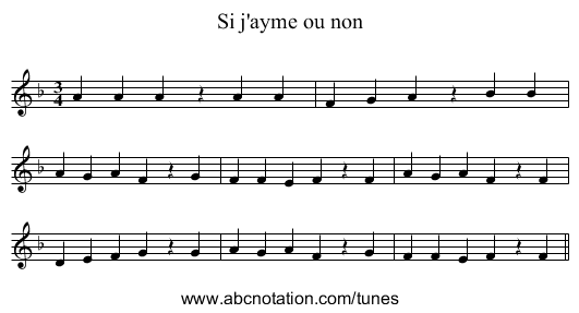 Si j'ayme ou non - staff notation