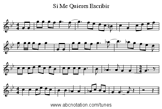 Si Me Quieres Escribir - staff notation