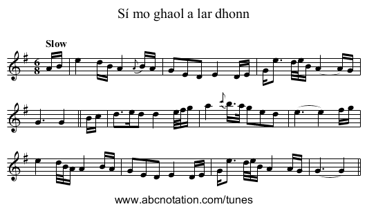 Sí mo ghaol a lar dhonn - staff notation