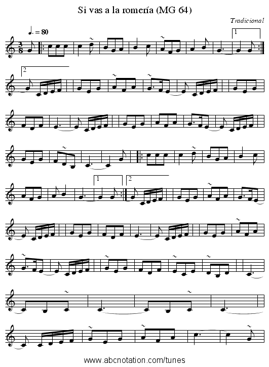 Si vas a la romería (MG 64) - staff notation