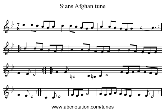 Sians Afghan tune - staff notation