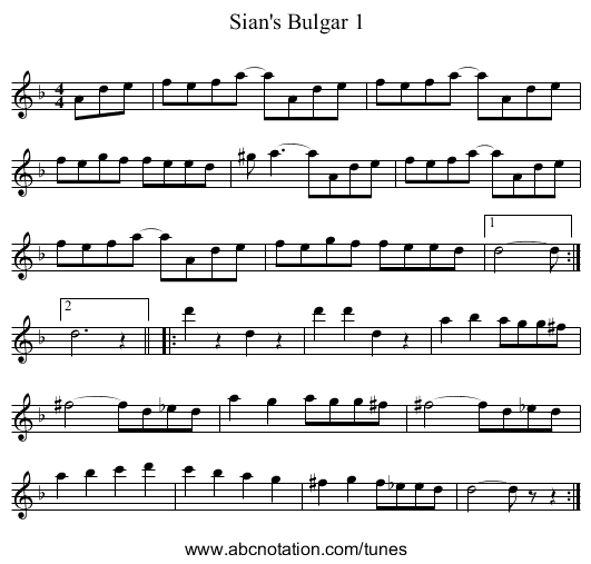 Sian's Bulgar 1 - staff notation