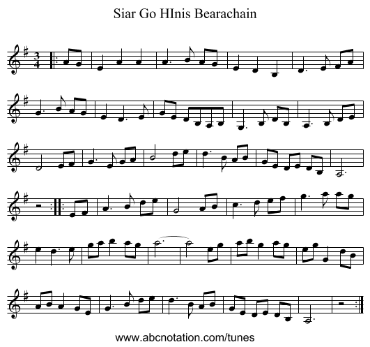 Siar Go HInis Bearachain - staff notation