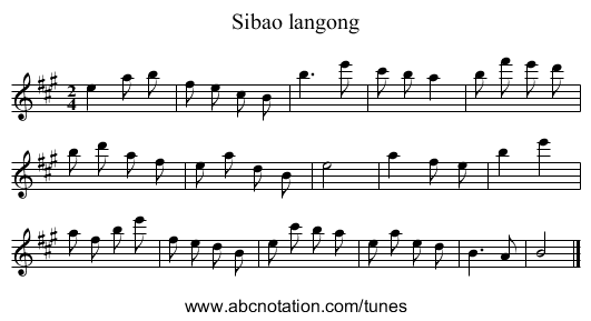 Sibao langong - staff notation