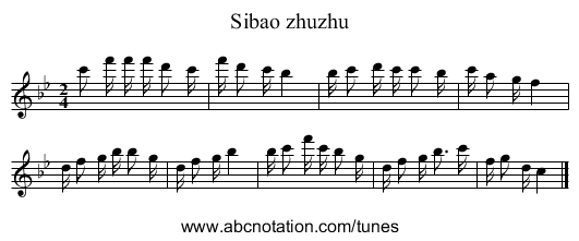 Sibao zhuzhu - staff notation