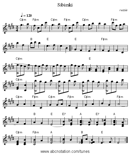 Sibirski - staff notation