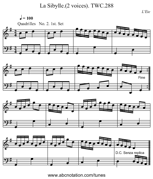 Sibylle.(2 voices). TWC.288, La - staff notation