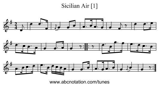 Sicilian Air [1] - staff notation