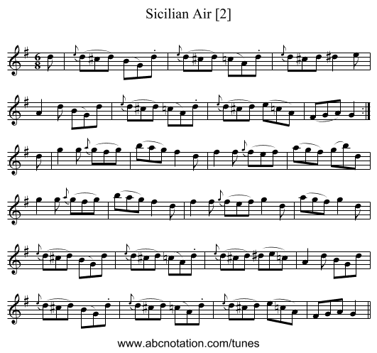 Sicilian Air [2] - staff notation