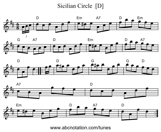 Sicilian Circle  [D] - staff notation
