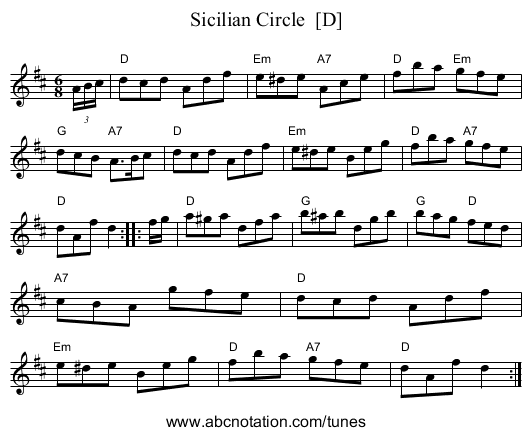 Sicilian Circle  [D] - staff notation