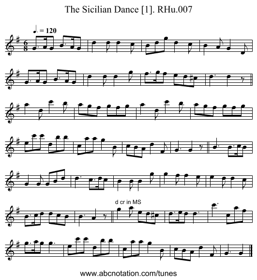 Sicilian Dance [1]. RHu.007, The - staff notation