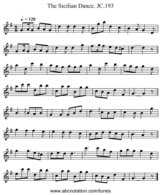 Sicilian Dance. JC.193, The - staff notation