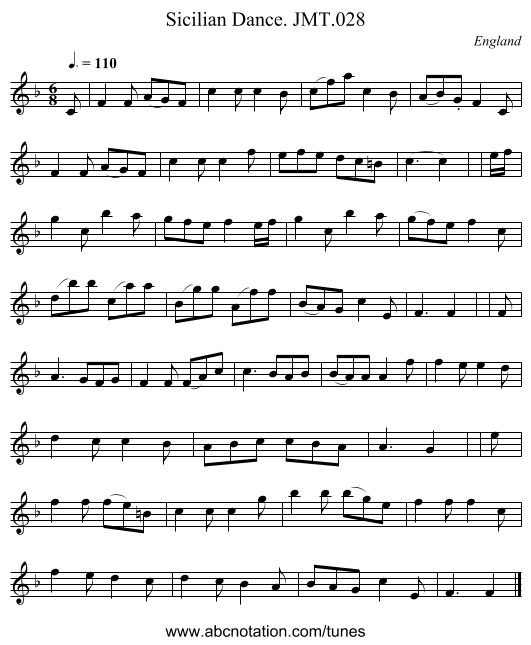 Sicilian Dance. JMT.028 - staff notation