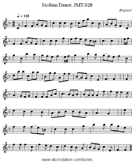 Sicilian Dance. JMT.028 - staff notation