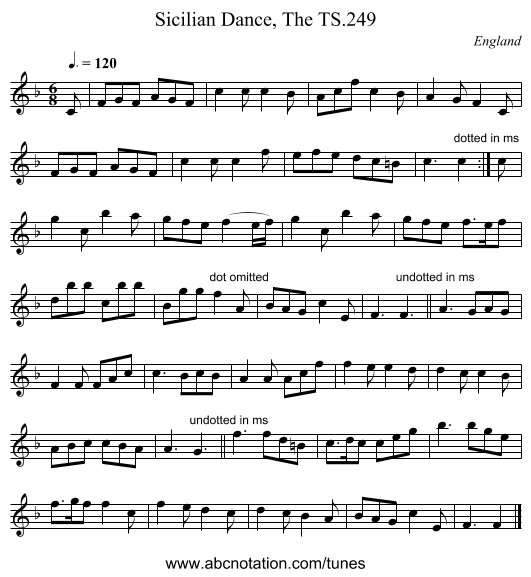 Sicilian Dance, The TS.249 - staff notation