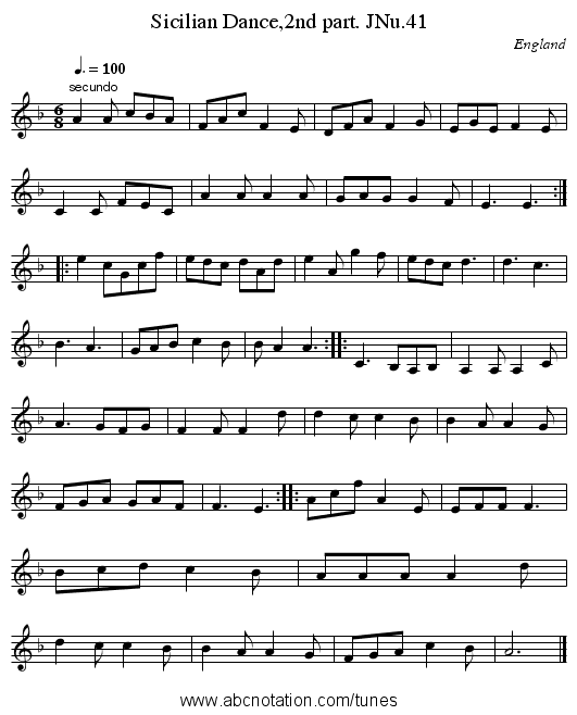 Sicilian Dance,2nd part. JNu.41 - staff notation