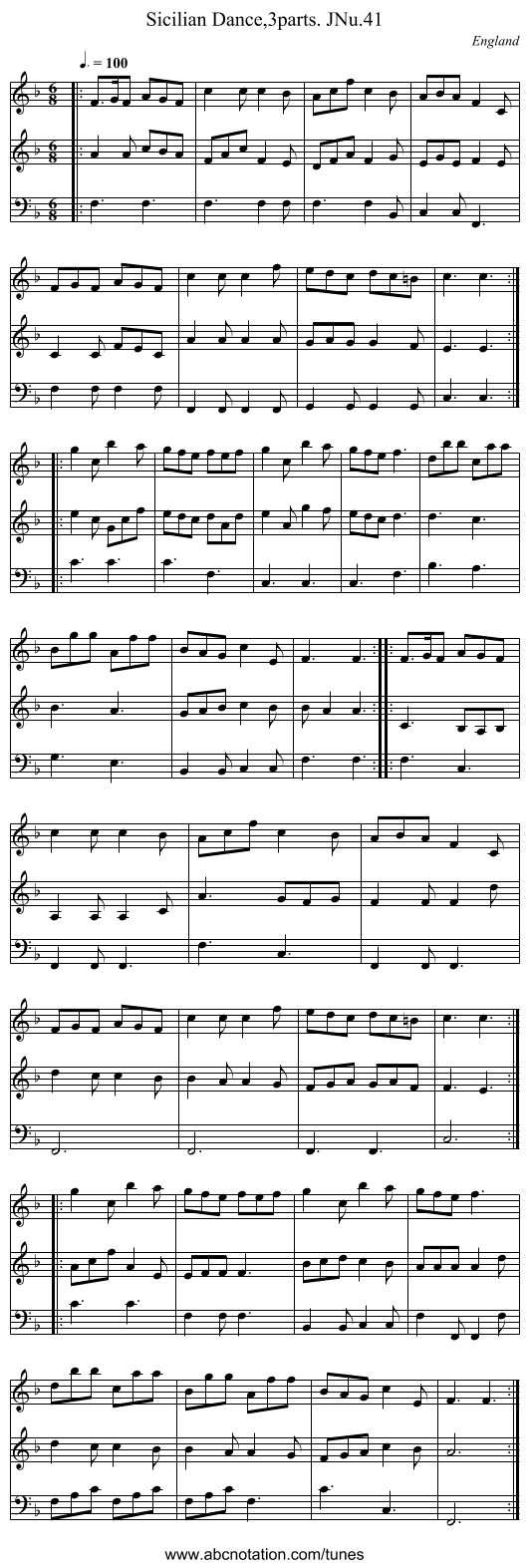 Sicilian Dance,3parts. JNu.41 - staff notation