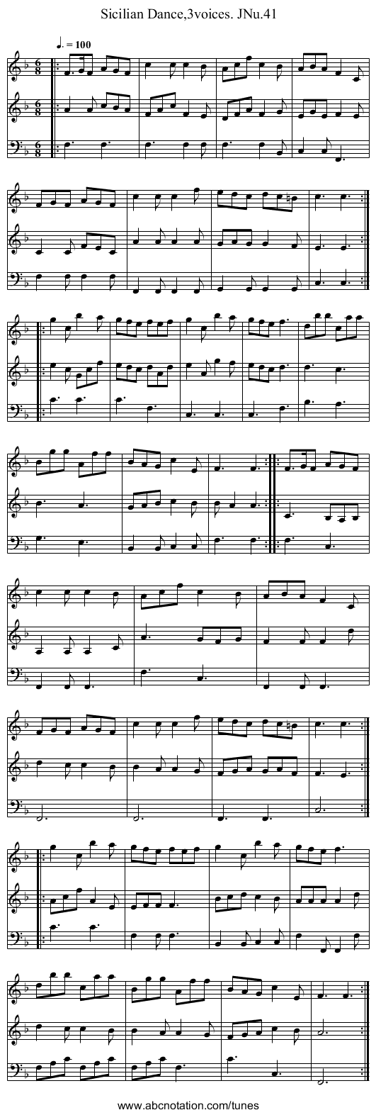 Sicilian Dance,3voices. JNu.41 - staff notation