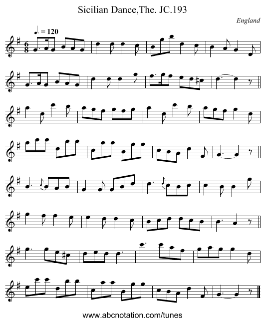 Sicilian Dance,The. JC.193 - staff notation