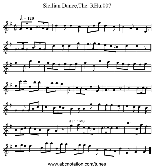 Sicilian Dance,The. RHu.007 - staff notation