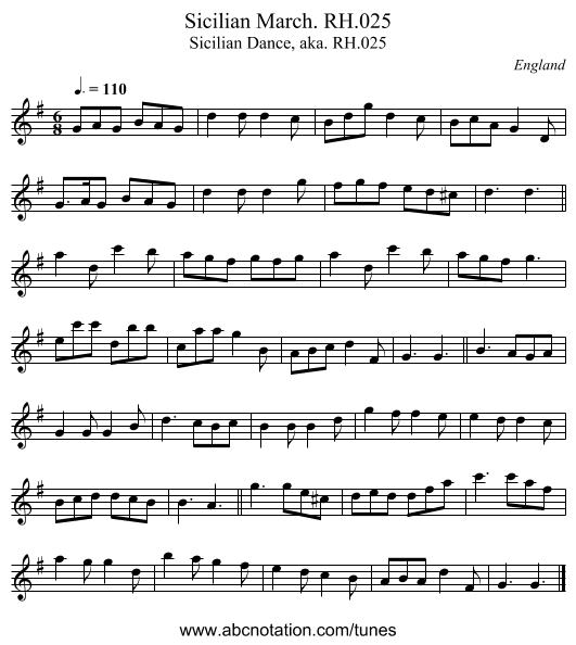 Sicilian March. RH.025 - staff notation
