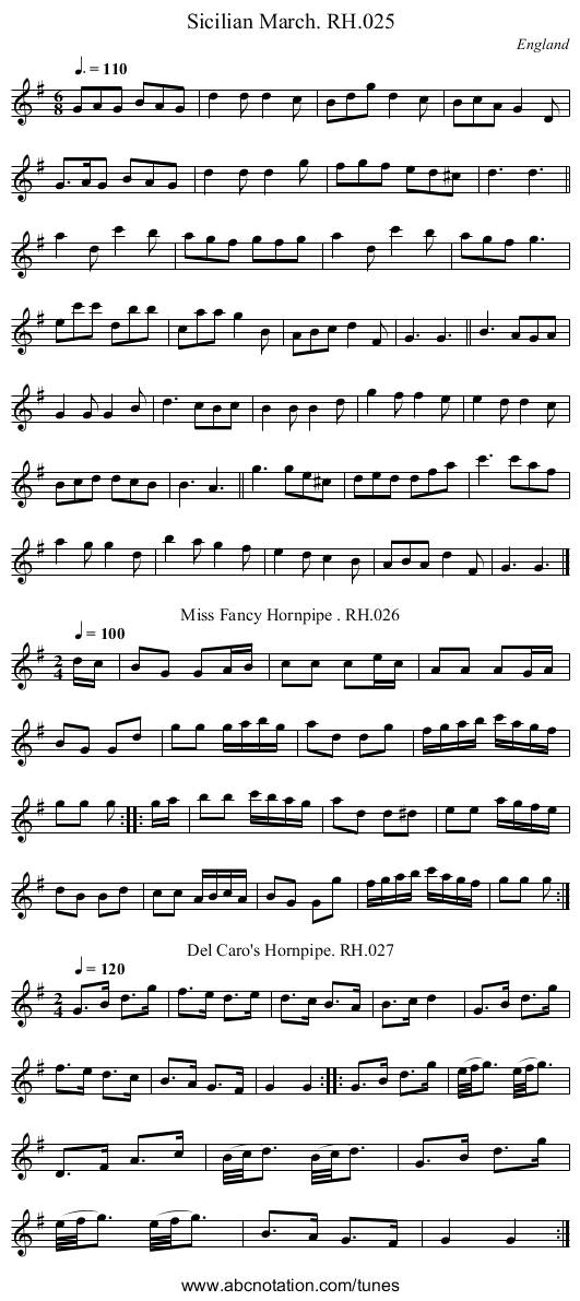 Sicilian March. RH.025 - staff notation
