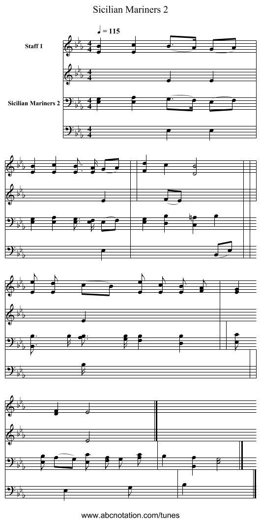 Sicilian Mariners 2 - staff notation