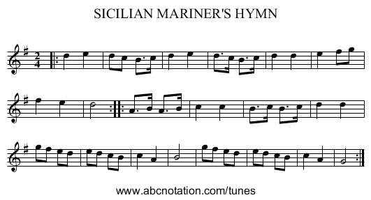SICILIAN MARINER'S HYMN - staff notation