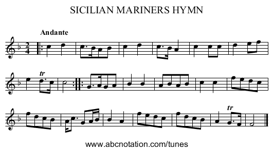 SICILIAN MARINERS HYMN - staff notation