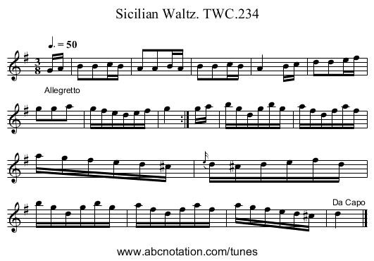 Sicilian Waltz. TWC.234 - staff notation