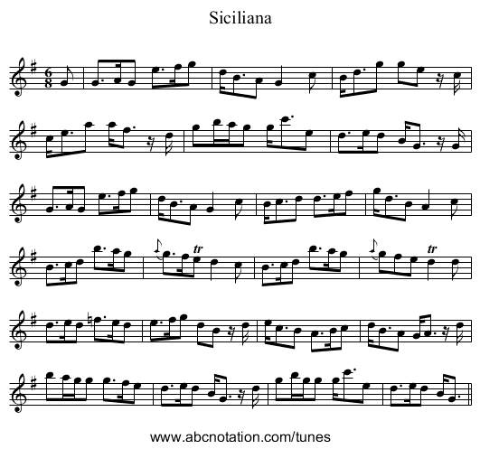 Siciliana - staff notation
