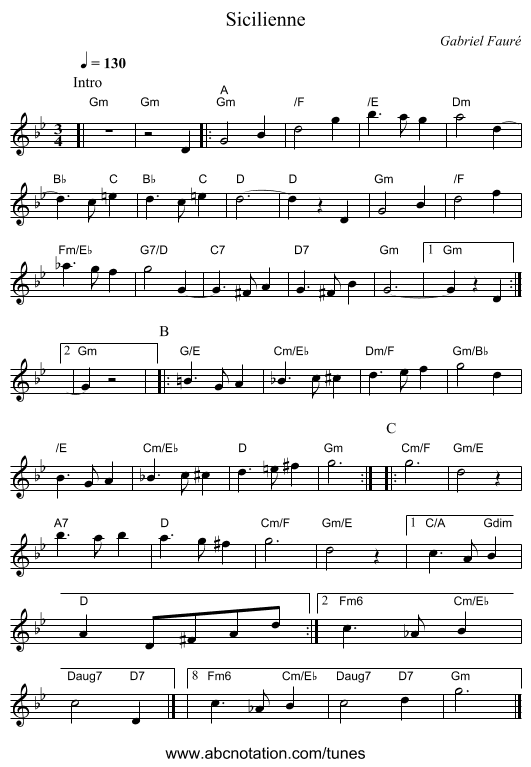 Sicilienne - staff notation