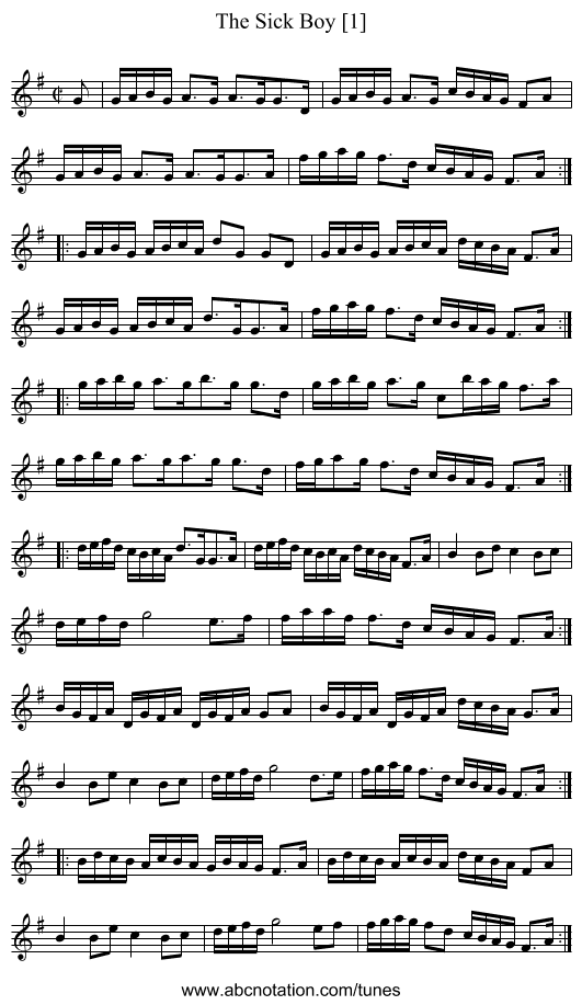 Sick Boy [1], The - staff notation