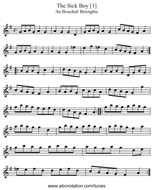 Sick Boy [1], The - staff notation
