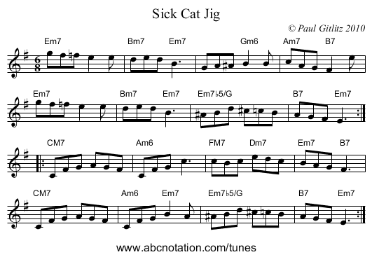 Sick Cat Jig - staff notation