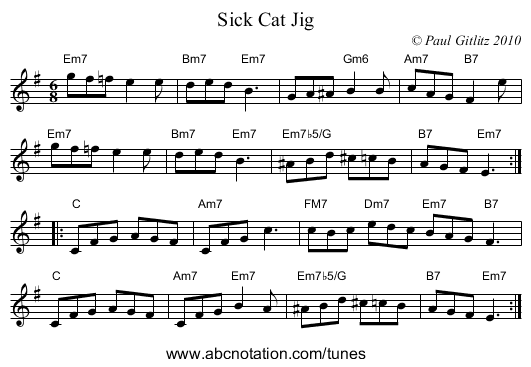 Sick Cat Jig - staff notation