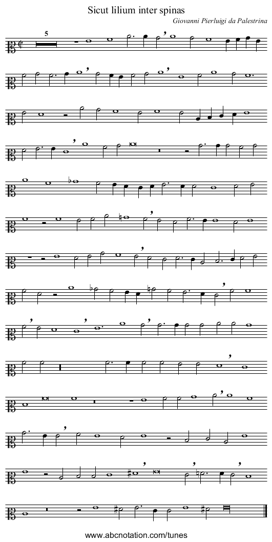Sicut lilium inter spinas - staff notation