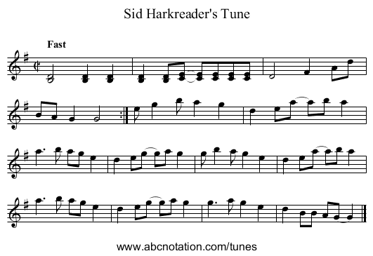 Sid Harkreader's Tune - staff notation