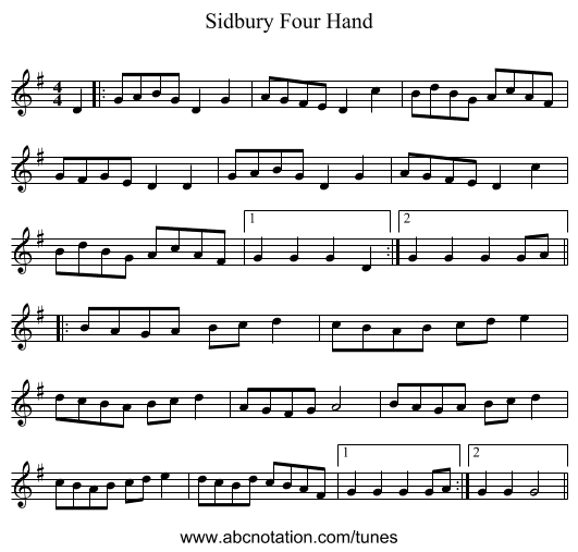 Sidbury Four Hand - staff notation