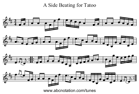 Side Beating for Tatoo, A - staff notation