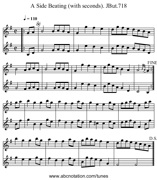 Side Beating (with seconds). JBut.718, A - staff notation