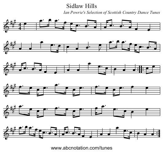 Sidlaw Hills - staff notation