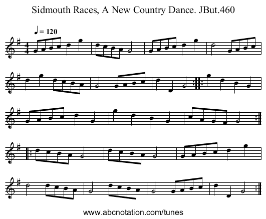 Sidmouth Races, A New Country Dance. JBut.460 - staff notation