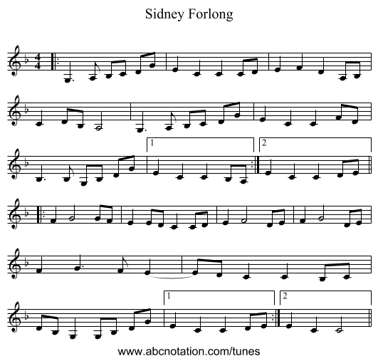 Sidney Forlong - staff notation